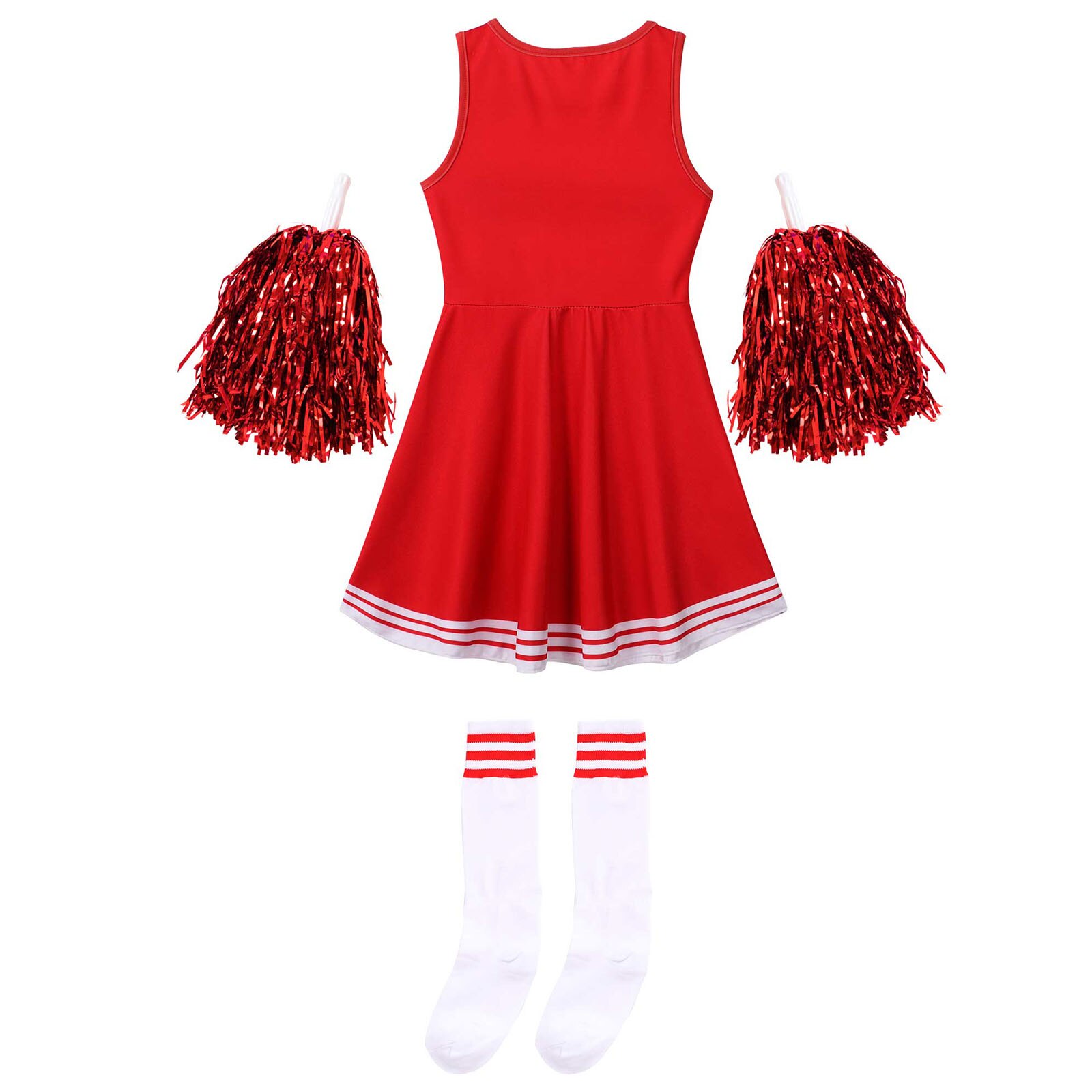 Uniforme de animadora para niños y niñas, traje de baile sin leeveless con cuello redondo y letras estampadas, vestido de baile, flores y calcetines