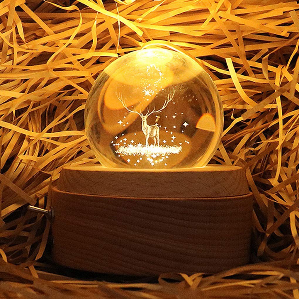 3D Crystal Ball Music Box The Deer Luminous Rotating Musical Box With Projection Led Light