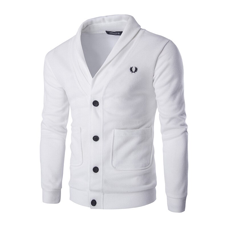 Herre bomull cardigan v-hals solid slim fit turn-down krage høst apring varme klær strikket fritids ull herregenser