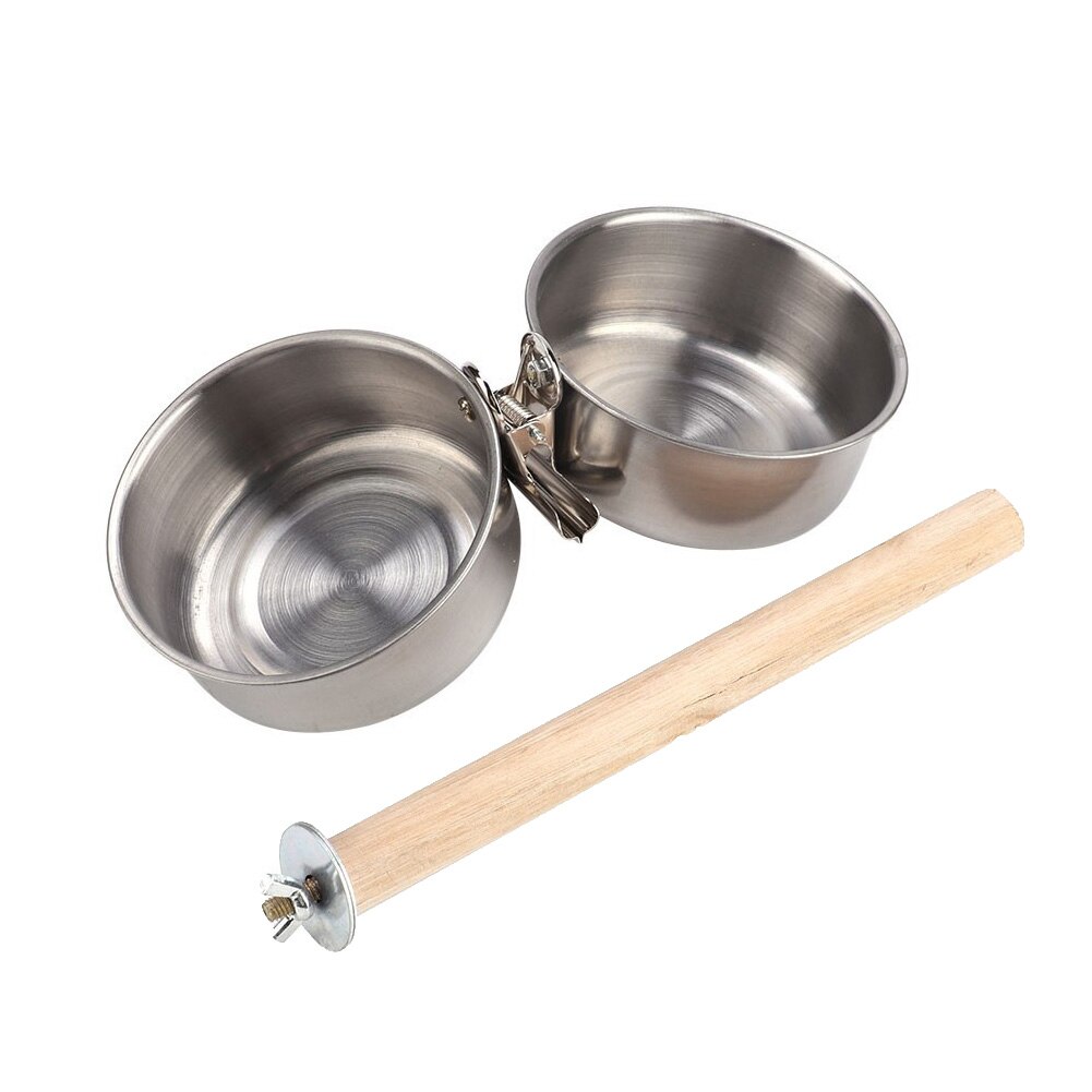 2Pcs Pet Parrot Cage Stand Perch Food Water Feeding Clip Double Bowl Bird Feeder