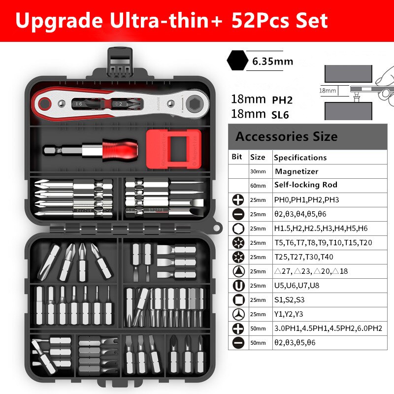 BROPPE Upgrade 36 Teeth Two-way Ratchet Screwdriver Multi-function Turning Right Angle Screwdriver Set Used For Narrow Space: With 52Pcs Set