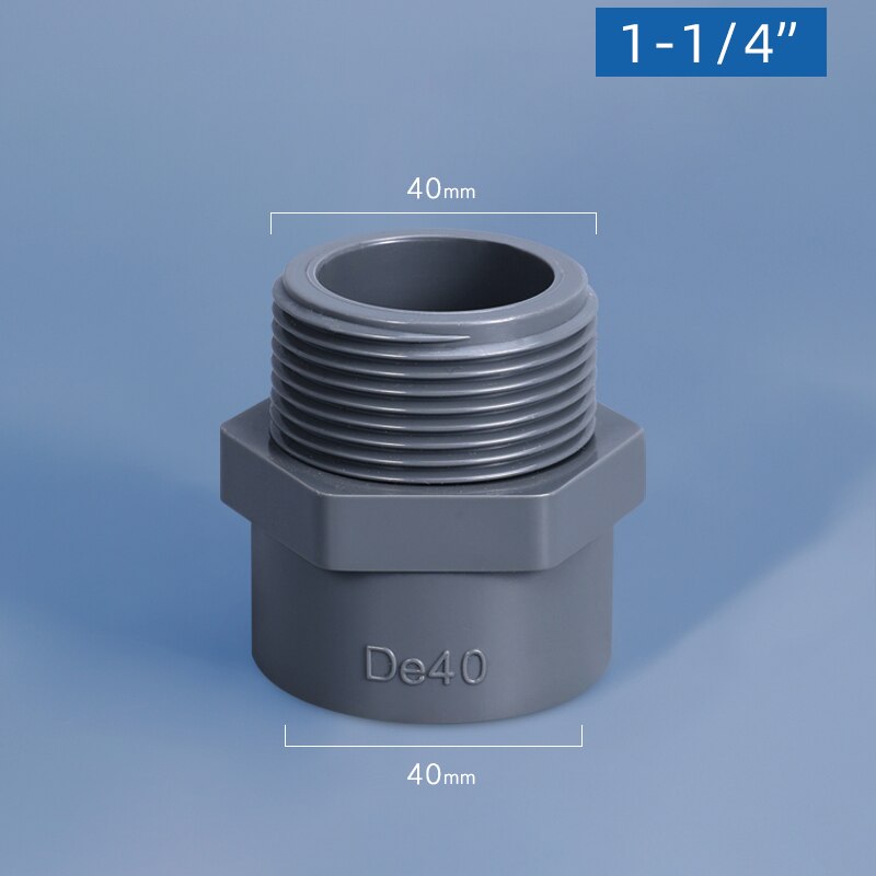 1Pcs Pvc Buisleidingen Buitendraad Slang Connector Huis Tuin Ibc Watertank Verbinding Plastic Gewrichten Adapter: 40mm