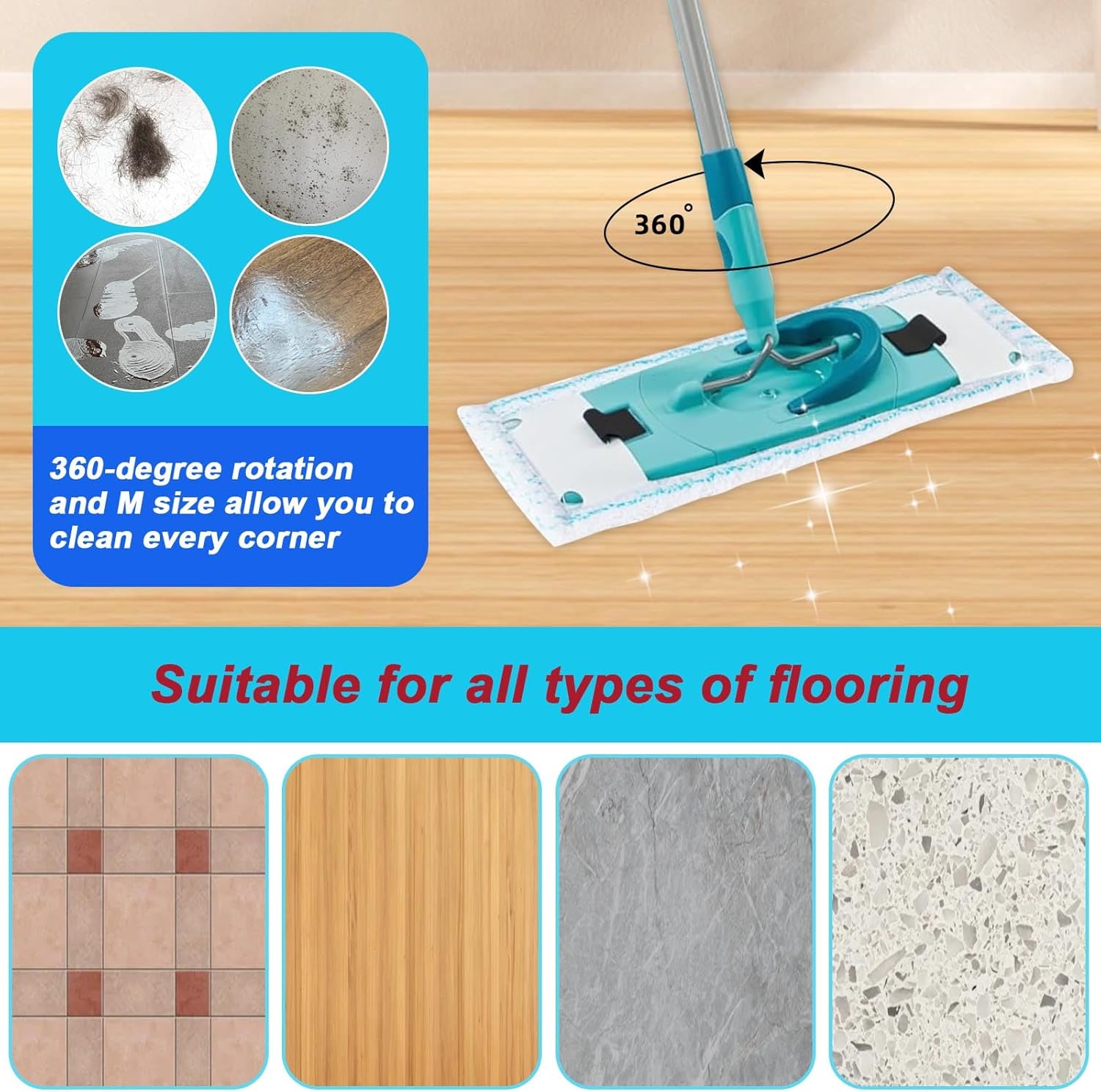Floor Mop Covers for Leifheit Clean Twist M Ergo Micro Duo, Wiper Covers, Microfiber Mop Head for Absorbent Floor Mop, No. 52123