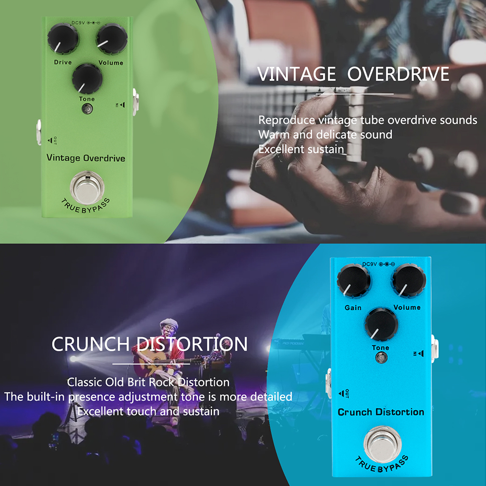 Pedal de guitarra eléctrica Vintage Overdrive/Distortion Crunch/Distortion/Sueño de EE. UU./Coro clásico/Fase Vintage/Delay Digital