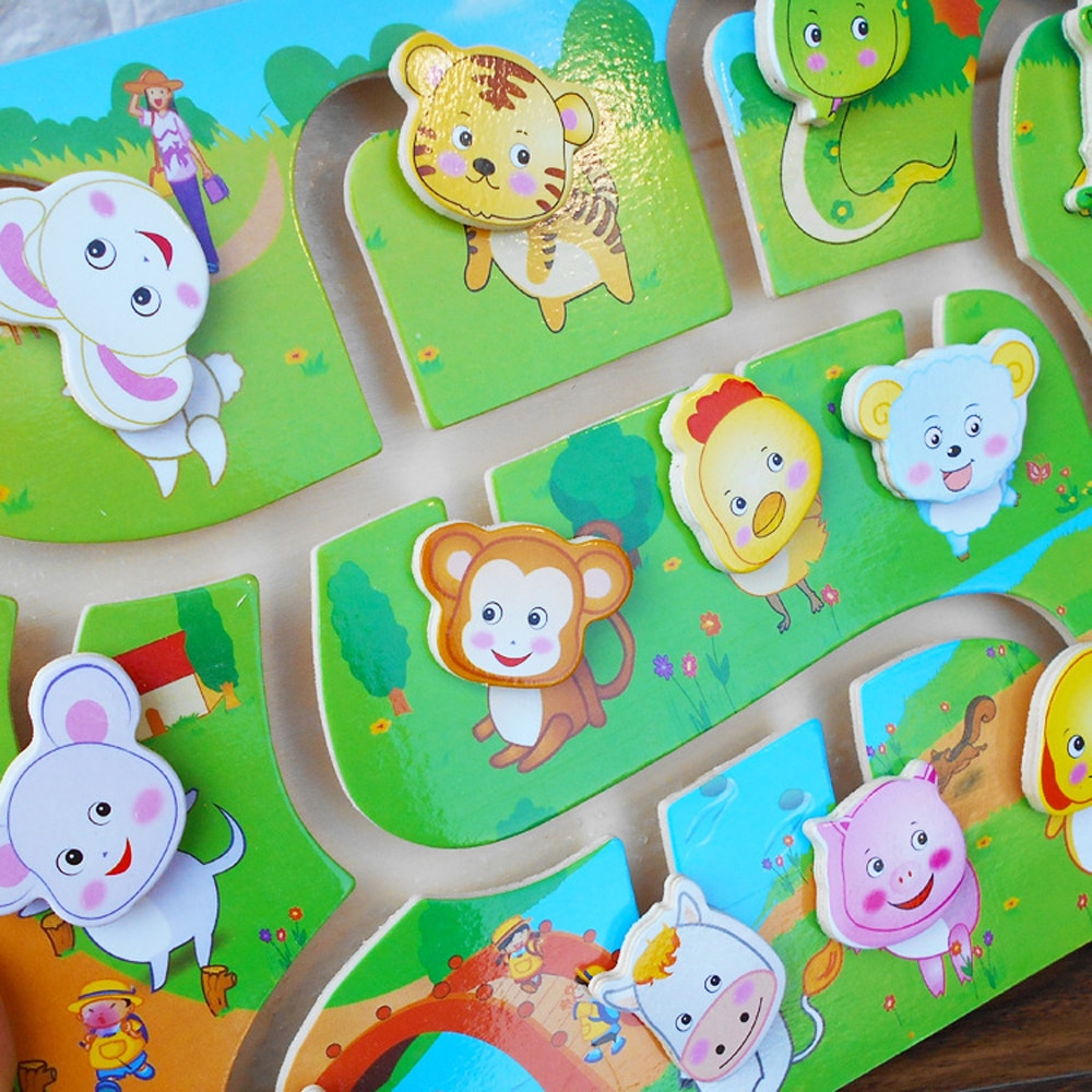 Baby Dier Body Match Doolhof Houten Speelgoed Intelligentie Vroege Onderwijs Glijbaan Puzzel Houten Speelgoed Voor Baby Labyrinth Puzzel Speelgoed