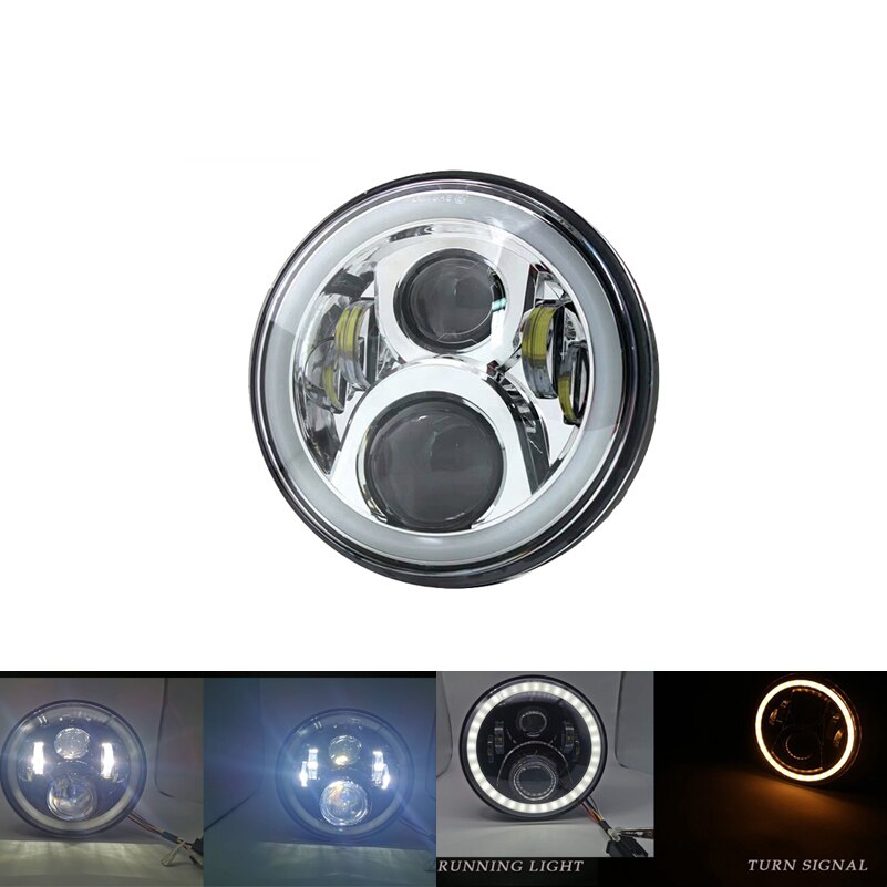Boîtier de montage des phares LED pour motos, 7 pouces, éclairage avant chromé pour conduite, 60W, DOT DRL: only chrome 7inch A