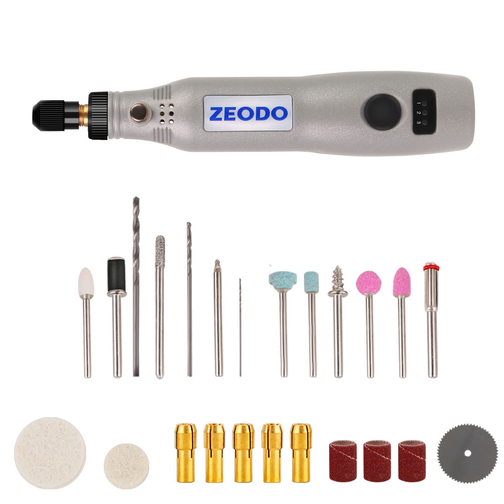 Zeodo  zd5000 20w mini elektrisk slibesæt diy trådløs usb 3.7v dc variabel hastighed roterende værktøjer træskærere til fræsning en