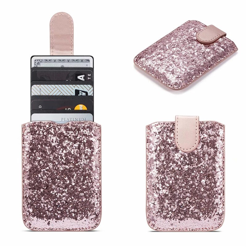 Glitter Bling Pailletten Mobiele Telefoon Terug Kaarten Wallet Credit Id-kaart Pocket Sticker Goud/Rose Goud/zwart