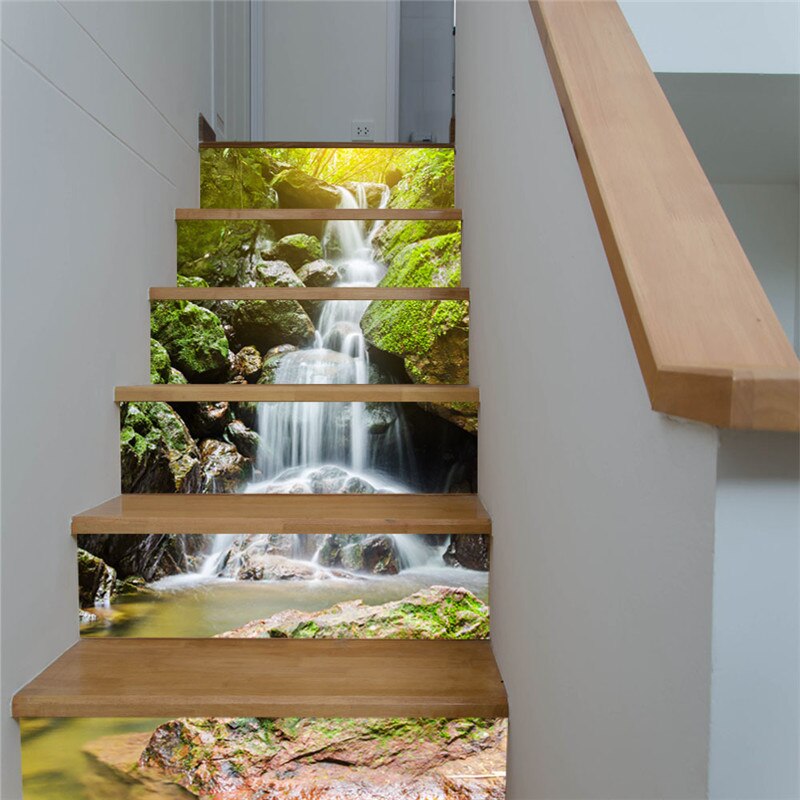 Landscape Waterfall Spring Stairs Decorative Stickers Library Staircase Renovation Mural Self Adhesive DIY Art Wallpaper