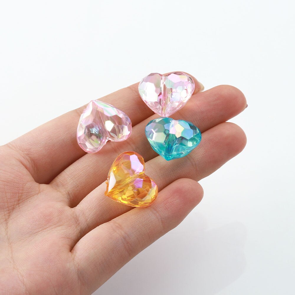 20szt Akrylowe koraliki Love Heart Shiny Mix AB Color Duże kryształowe luźne koraliki dystansowe do naszyjnika Bransoletka Wisiorek Biżuteria