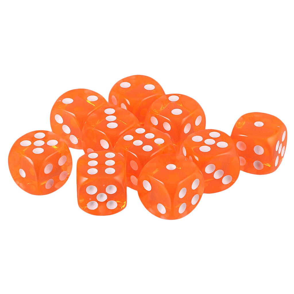 Set of 10 Acrylic Dice Six Side Dices 16mm Square Dice for TRPG DND Game: Orange