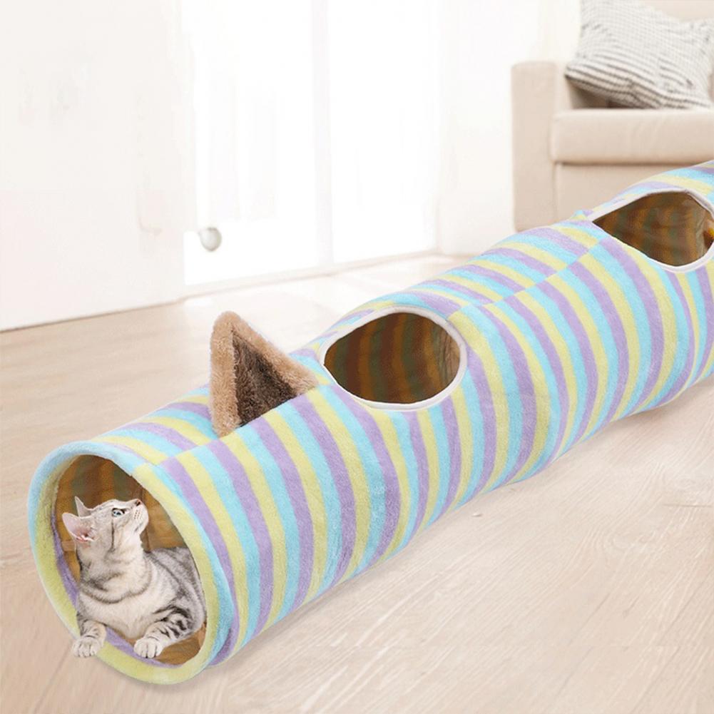 Easy Cleaning Kitty Tunnel Multiple Exits Plush Cat Warm Bed Nest Cat Toy Cat Tunnel