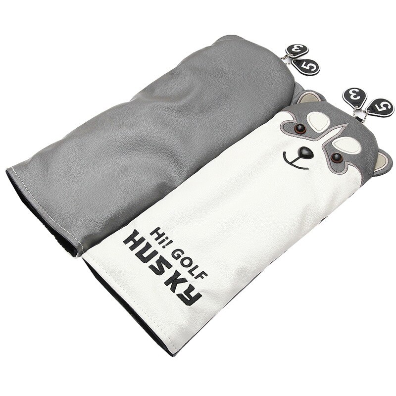 Belle Husky Golf pilote tête couverture Animal de bande dessinée #1 #3 #5 #7 bois PU cuir couvre-chef anti-poussière