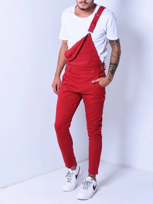 Men Cowboy Denim Cloth Romper Long Trousers Popular Work Clothes White Green Red Color Mens Jeans Brand Clothes