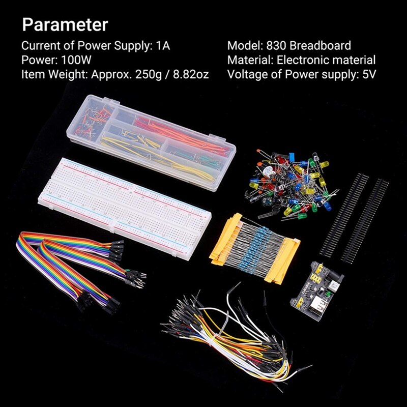 Elektronische Component Fun Kit, Met Power Module, Jumper, 830 Junction Breadboard, Precisie Potentiometer, weerstand