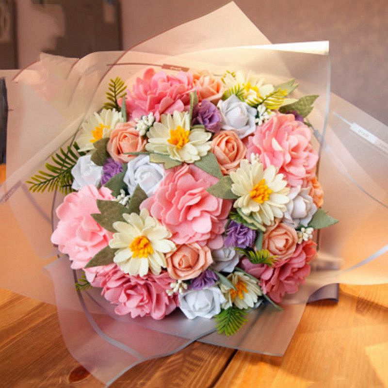 1pc ramo de flores artificial Kit de fieltro tela no tejida material de embalaje DIY artesanía costura de cumpleaños decoración para el hogar