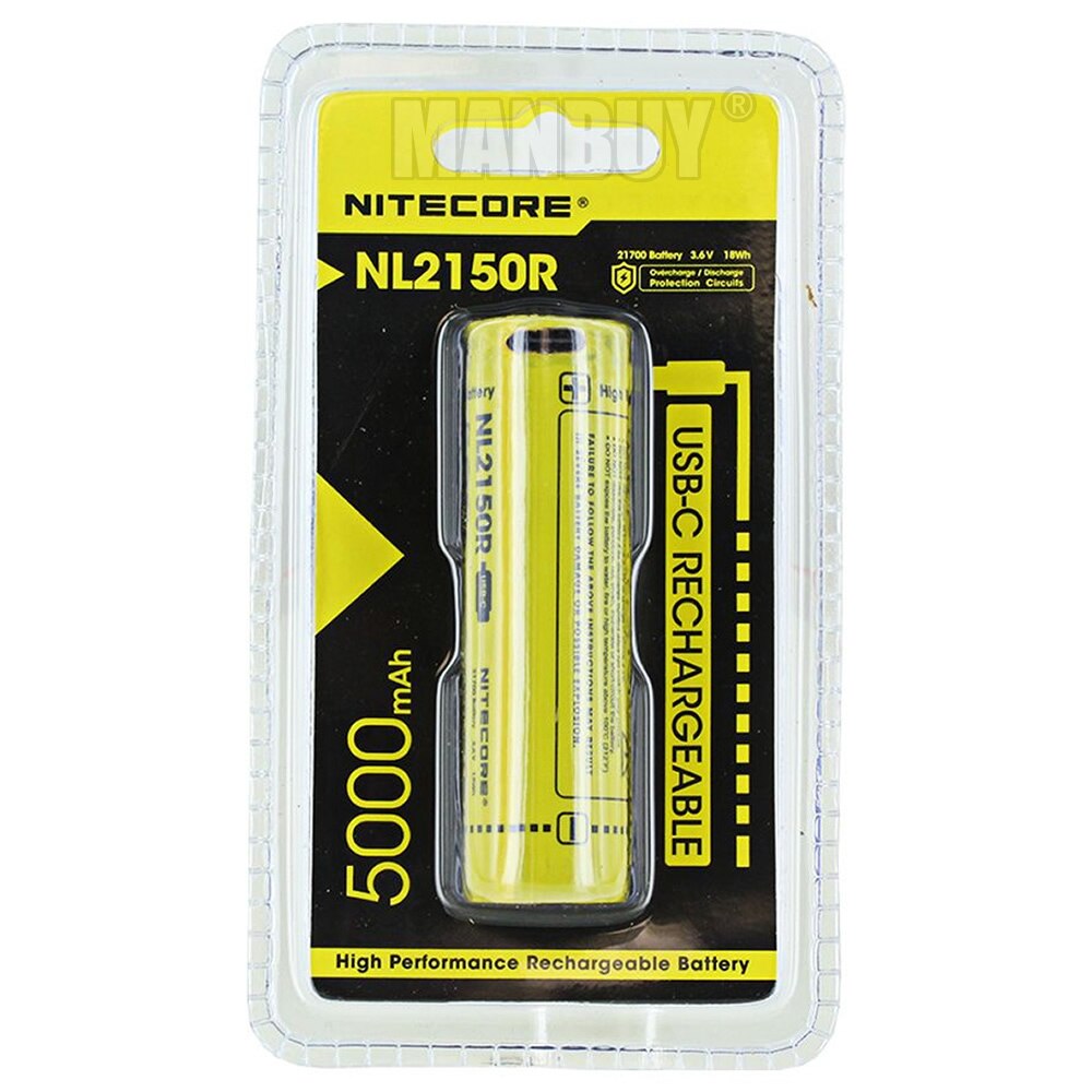 2022 NITECORE NL2150R 21700 5000mAh 3.6V Protected Li-ion Button Top Rechargeable Battery Built-In USB TYPE-C Charging Port 1 PC