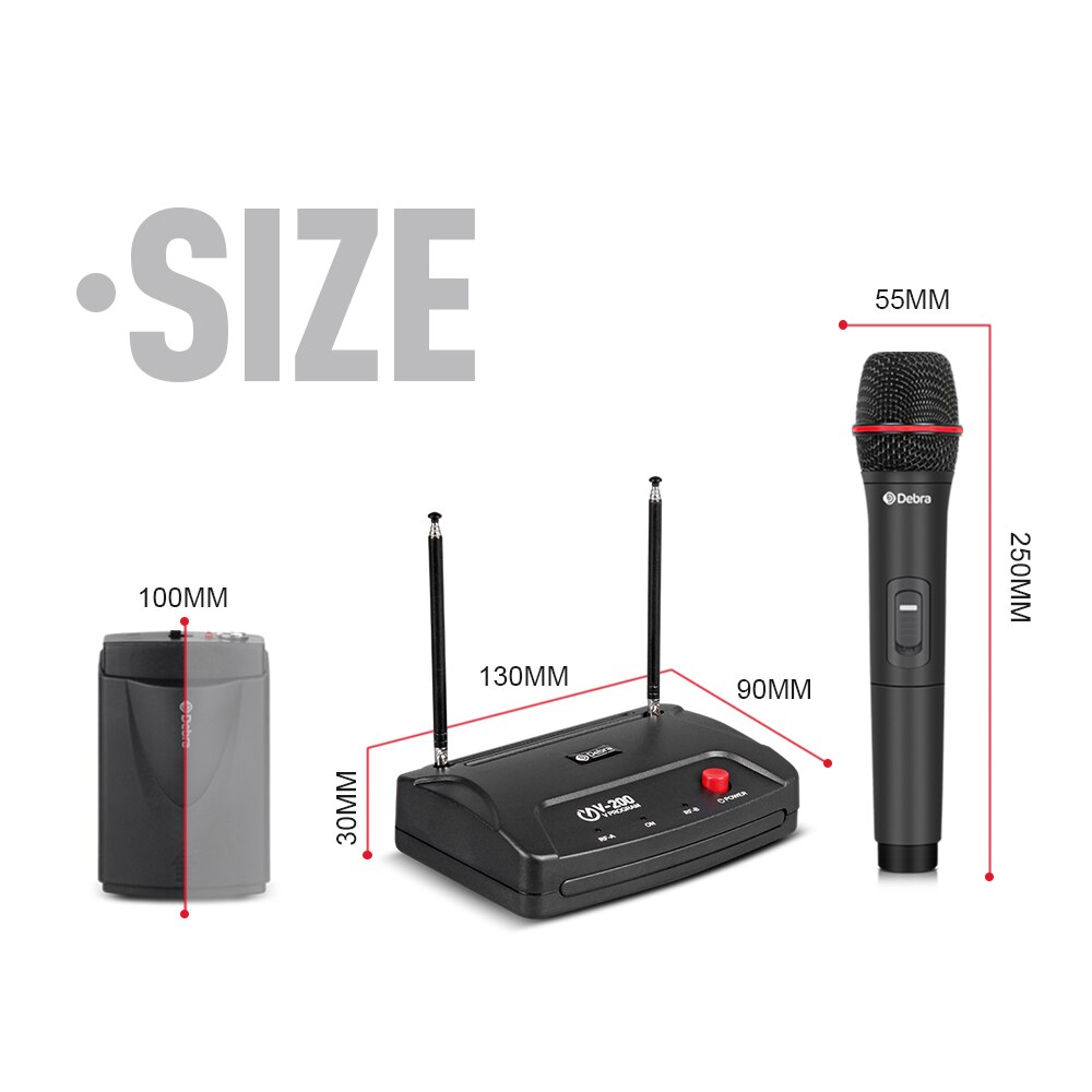 V-200 2channel VHF Wireless Microphone System with handheld and bodypack within 50 meters for karaoke Family Party