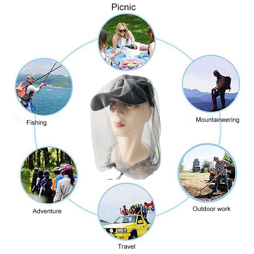 Outdoor Travel Anti-mosquito Net Cap Insect-resistant Mask Gauze Drawstring Beekeeping Net Face Protector Network