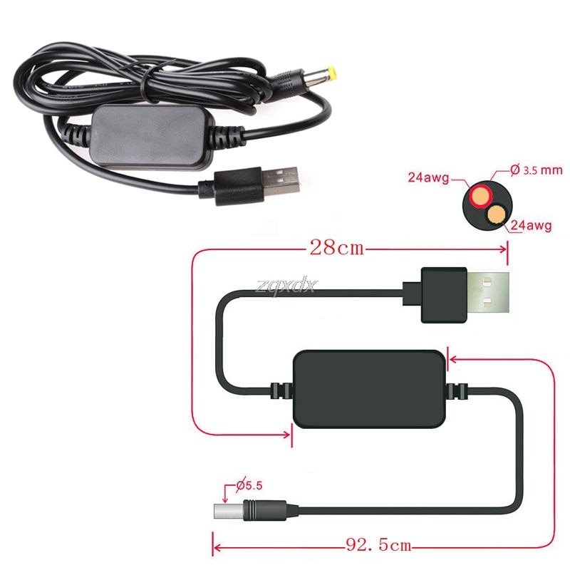 Cable DC-DC de 5V a 9V/12V CC, convertidor de módulo de potencia de 5,5mm x 2,1mm, y