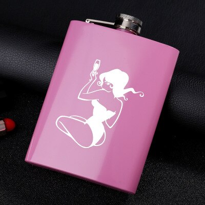 Mini Hip Flask 8oz Pink Alcohol Flask Stainless Steel Bachelorette Party Wedding for Bridesmaids: F