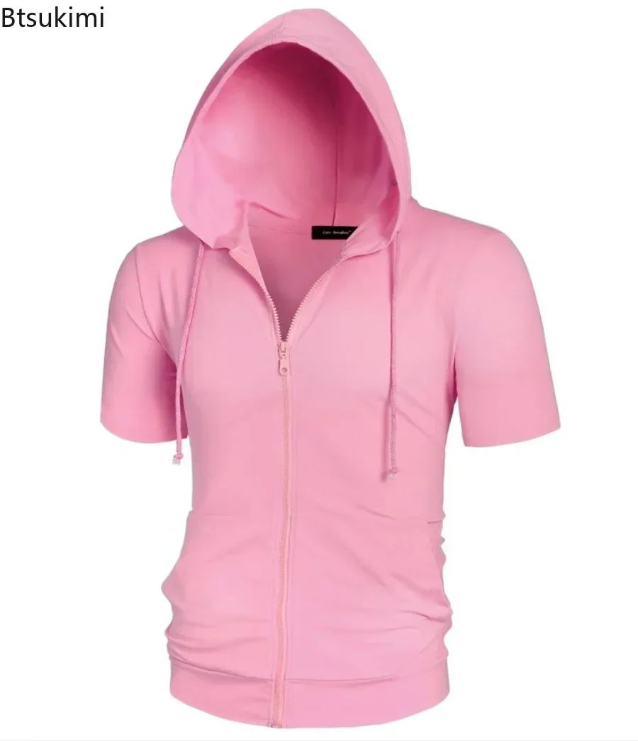 Herr casual tröjor kortärmade hoodies jacka enfärgad smal dragkedja herr sporttoppar bekväma friluftskläder för män