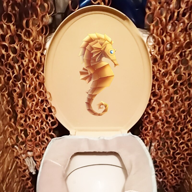 Yoja 12.6 × 26Cm Golden Zeepaardje Cartoon Muurstickers Persoonlijkheid Thuis Badkamer Wc Decoratie T1-2828