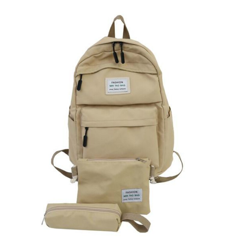 Nylon Frauen Rucksack Große Kapazität Student Schule Tasche für Teenager Mädchen Einfarbig Damen Reise Schulter Tasche Bagpack Rucksack: Khaki 3set