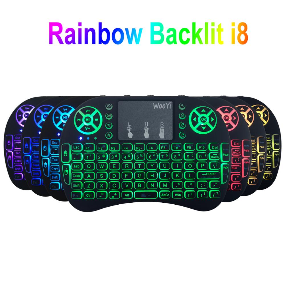 I8 mini trådløst tastatur 2.4 ghz engelsk arabisk russisk hebraisk qwerty tastatur med touchpad til android tv box laptop mi