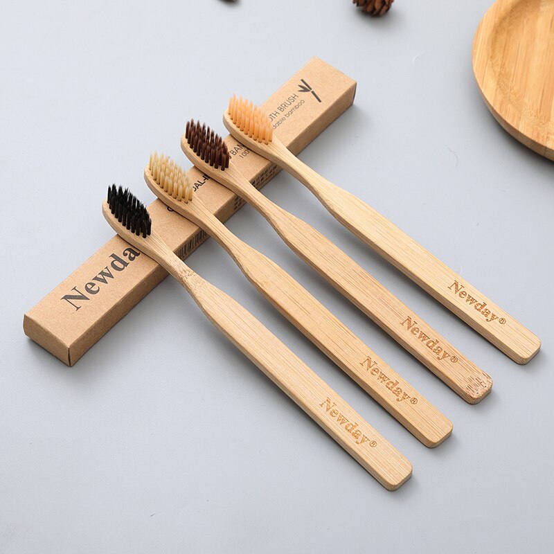Brosse à dents en bambou , pointe en poils souples, charbon de bois pour adultes, soins buccaux, voyage, 4 couleurs, 1 pièces