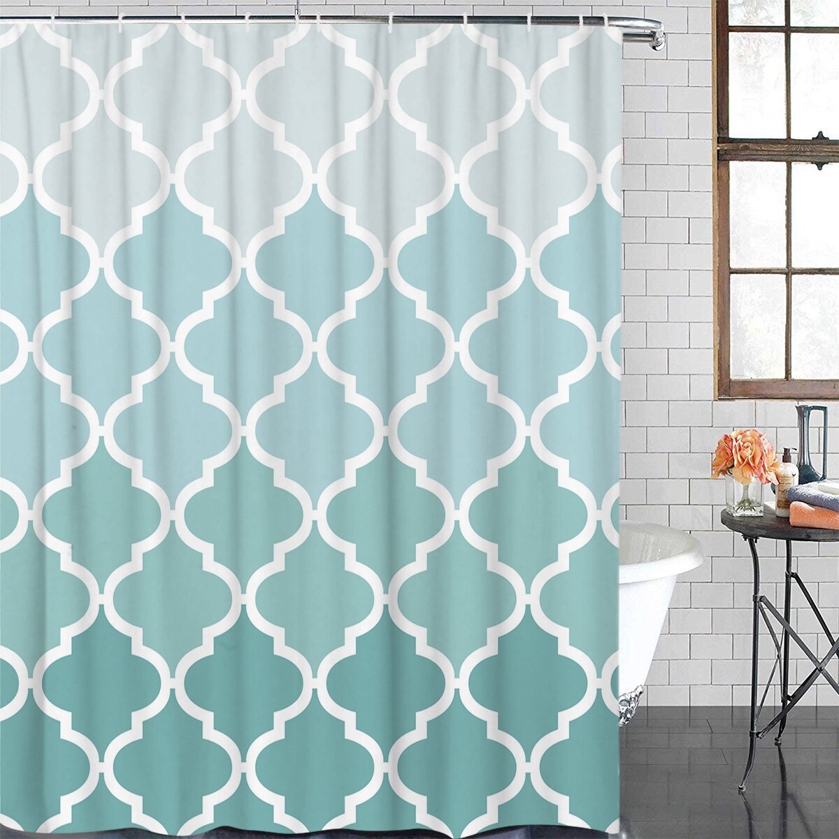 Geometrische Blauw Groen Gradiënt Turquoise Douchegordijn Waterdicht Polyester Douchegordijnen voor Badkamer Decor