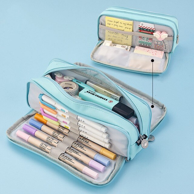 Double Sided Pencil Case Special Pen Pouch Macaron Case Dual Color Canvas Pocket Storage Bag Stationery School Supplies Travel: Blue