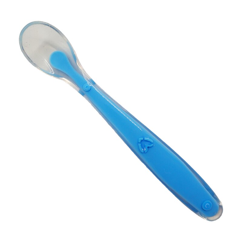 5pcs/set Baby Cartoon Eating Food Tableware Kids Dinner Plate Toddler Feeding Dishes Anti Children Training Bowl Spoon Fork: Blue Spoon