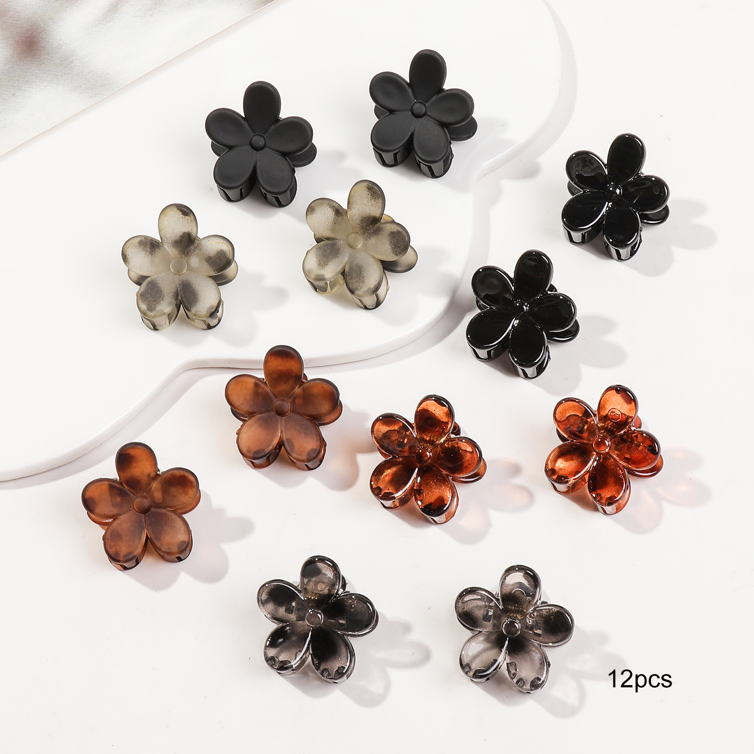 Paquete de mini pinzas para el cabello con flores para mujer: pinzas para peinar sin arrugas para flequillo y peinado pequeño: Gris