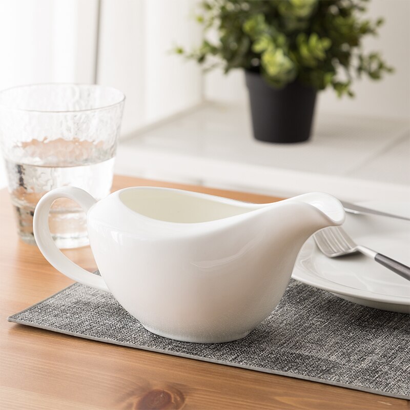 Cubeta de salsa de cerámica blanca pura, vajilla occidental para salsa para carne, bote, olla de cocina, hueso, china, jarra de leche, jarra de leche, taza de miel
