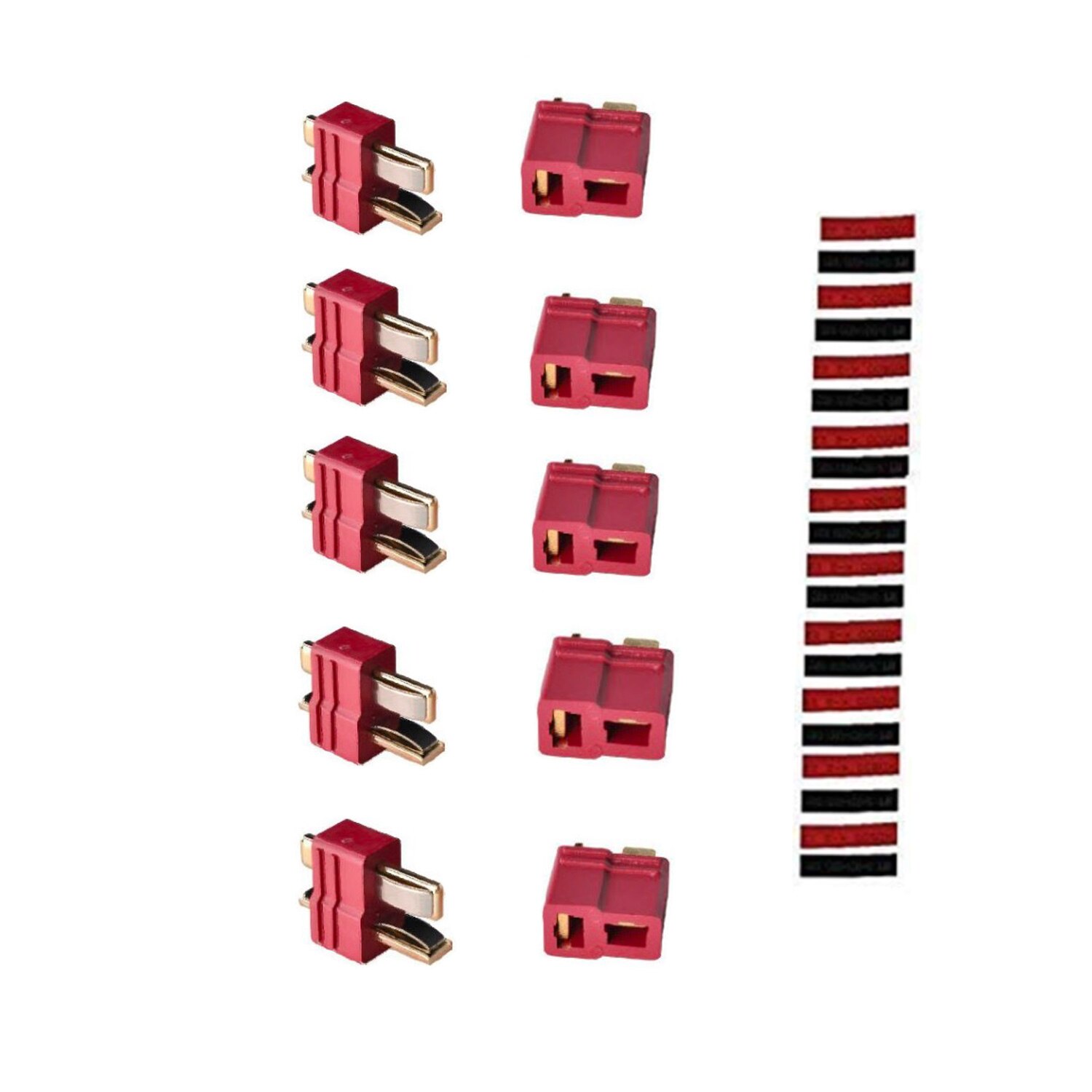 2/5/10 Pairs Rood Zwart Ultra T-Plug Connectors Deans Stijl Mannelijke En Vrouwelijke Met Krimpkous voor Rc Charger Lipo Batterij: 5 pairs(2 grips)