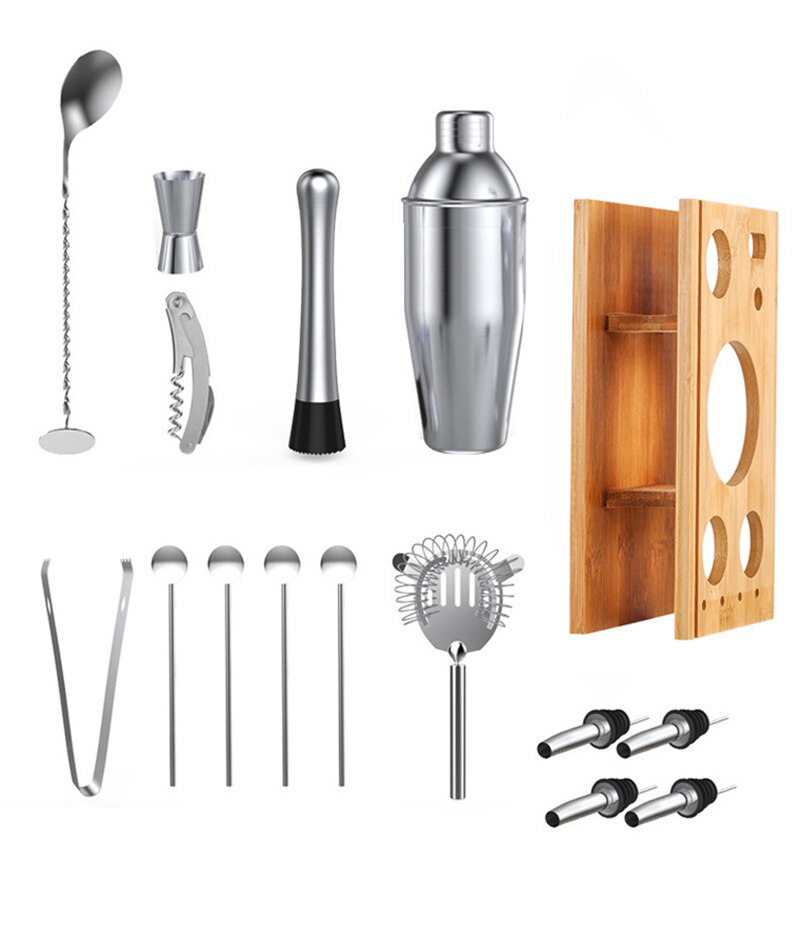D2 16pcs Rose Gold Cocktail Shaker Kit Mixer Wine Stainless Steel Bars Drink Making Set Bartender Tool Home Party Accessories: Silver
