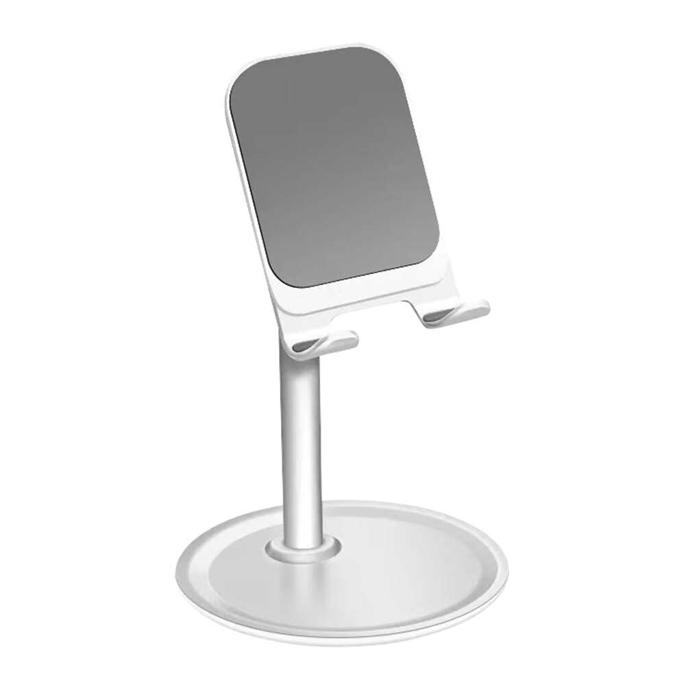 Smartphone-ständer für den schreibtisch, aluminiumlegierung, verstellbarer tischständerhalter für telefon/tablet, ergonomische gummibasis, rutschfest: Standardweiß