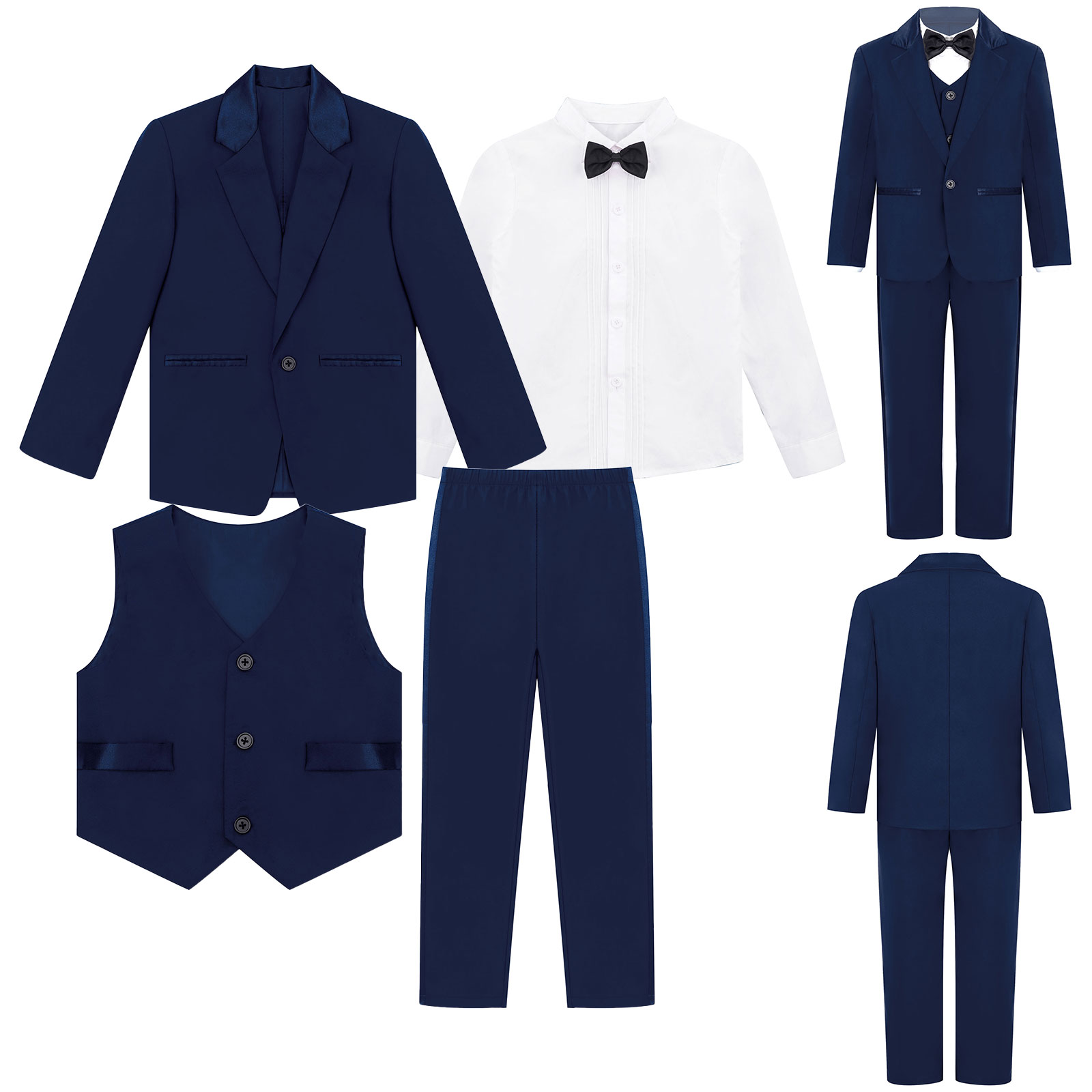 Kids Jongens Bruiloft Pak Tiener Formele Blazer Kleding Set Gentleman Kinderen Dag Afstuderen Refrein Prestaties Jurk Kostuum 4-14Y: Navy Blue / 8