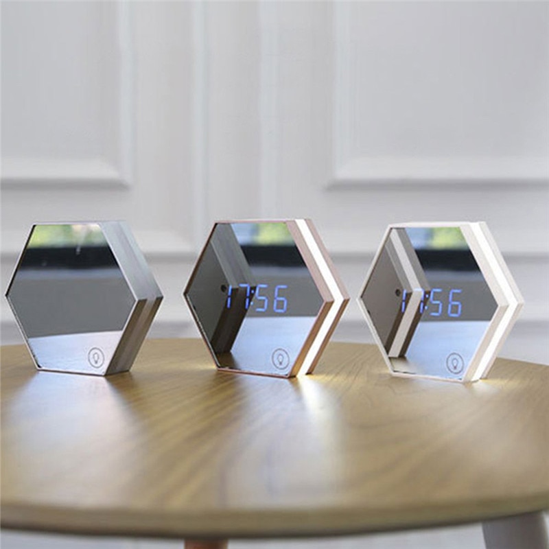 Digital Touch Sensor Wall Alarm Clock Modern Mirror LED Wake-Up Clock Multifunctional Table Clock Home Decoration Light