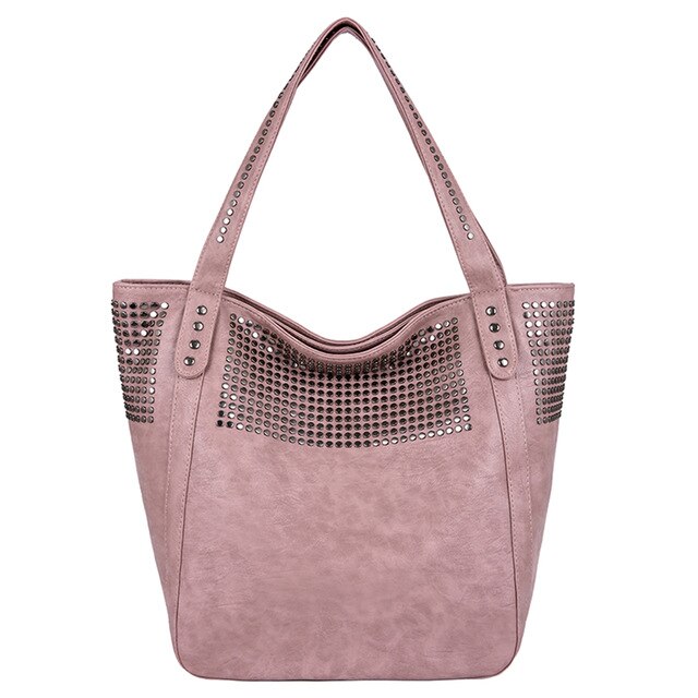 Säck stor väska klassiska nitar handväskor kända märken kvinnor axelväska casual shopping tote hög kapacitet damer crossbody väskor: Rosa