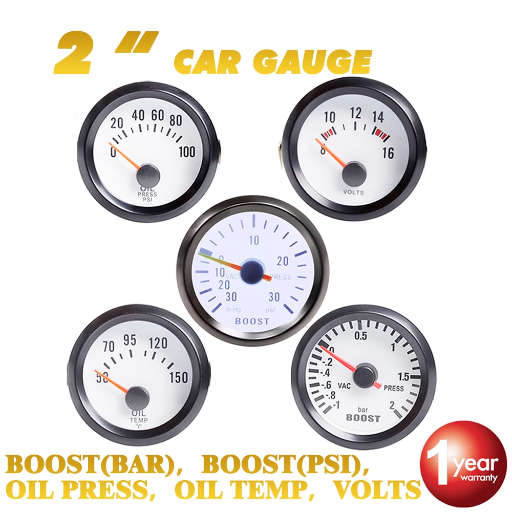 Dragon Gauge-barra Turbo Boost de 2 ", 52mm, barra de 1 ~ 2 Bar -30 PSI, medidor de voltios a presión de aceite para borde negro, luz azul, 12V