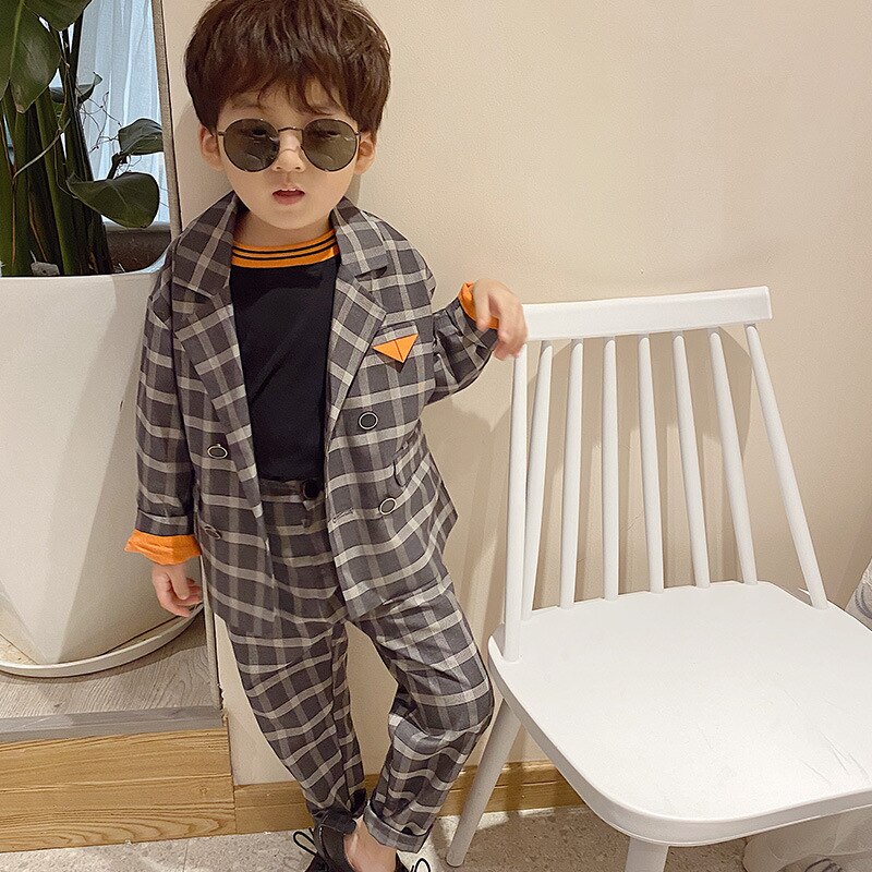 Set di abiti scozzesi per bambini ragazzi Leisure Grid Stripe Dress costumi Host bambini Blazer doppiopetto pantaloni 2 pezzi set di abbigliamento: 7T
