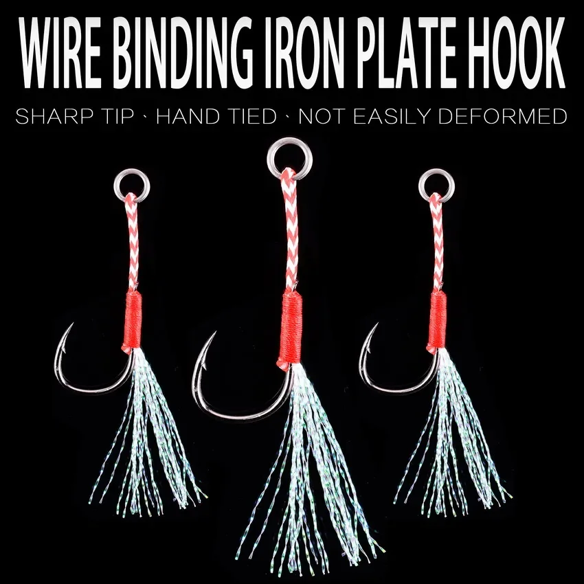 20 Stks/partij Vissen Lokken Langzaam Jigging Vissen Cast Jigs Assist Haak Prikkeldraad Enkele Jig Haken Draad Veer Pesca Hoge Carbon staal