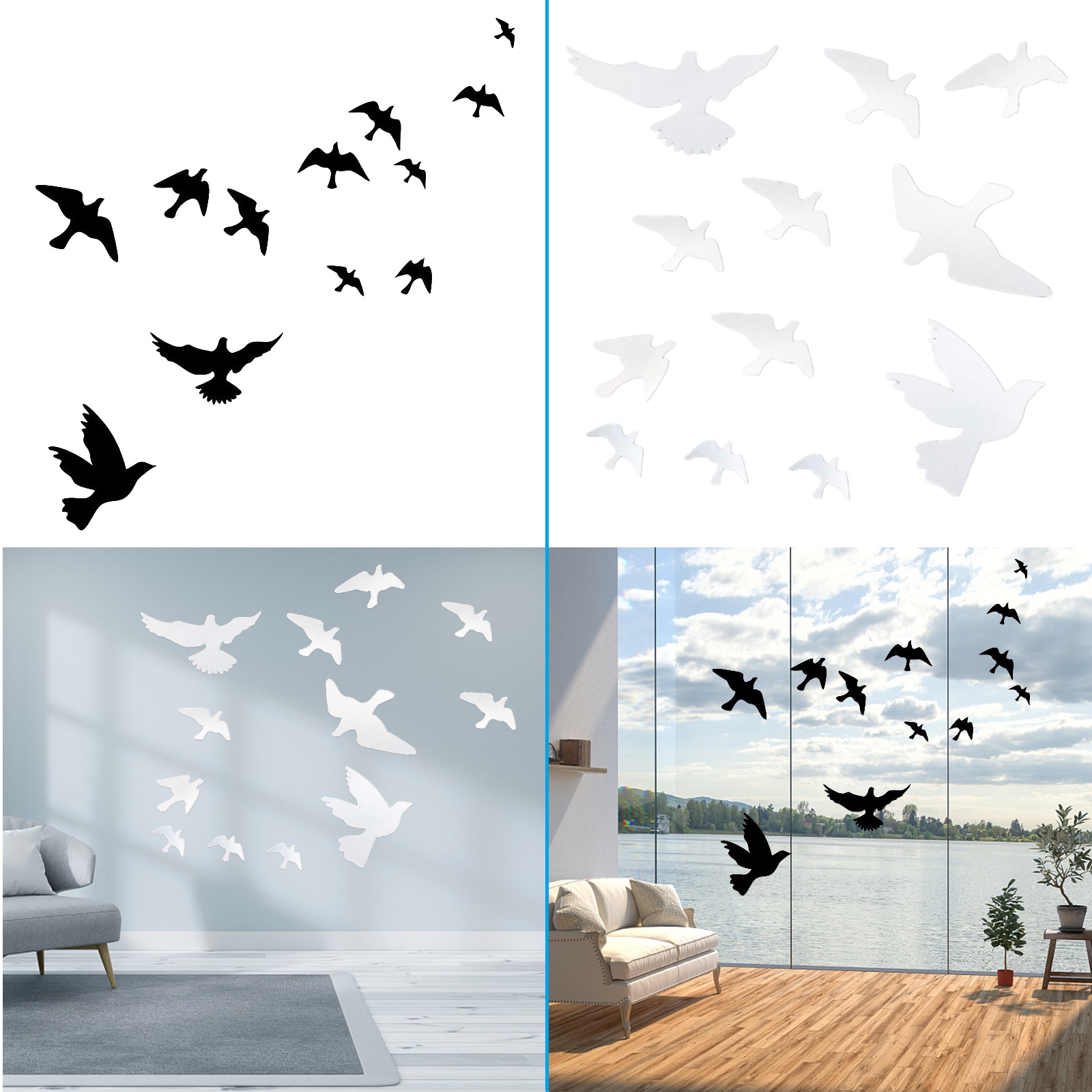 Window Alert Bird Stickers Set Anti-Collision Doors and Windows Glass Decor Self-Adhesive Silhouettes Window Clings Sticker