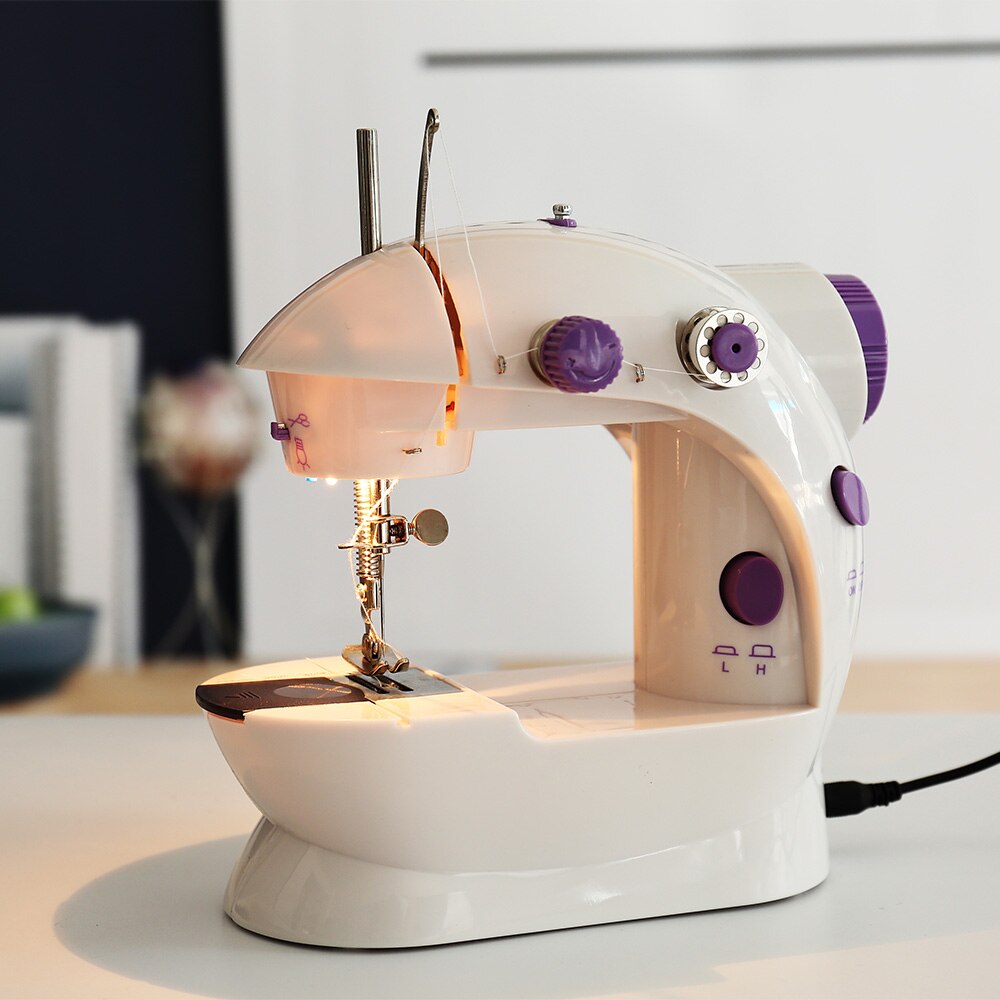 Machine à coudre Mini manuelle, Portable, Assistant domestique, électrique, double vitesse, réglage avec veilleuse, couture d'aiguilles
