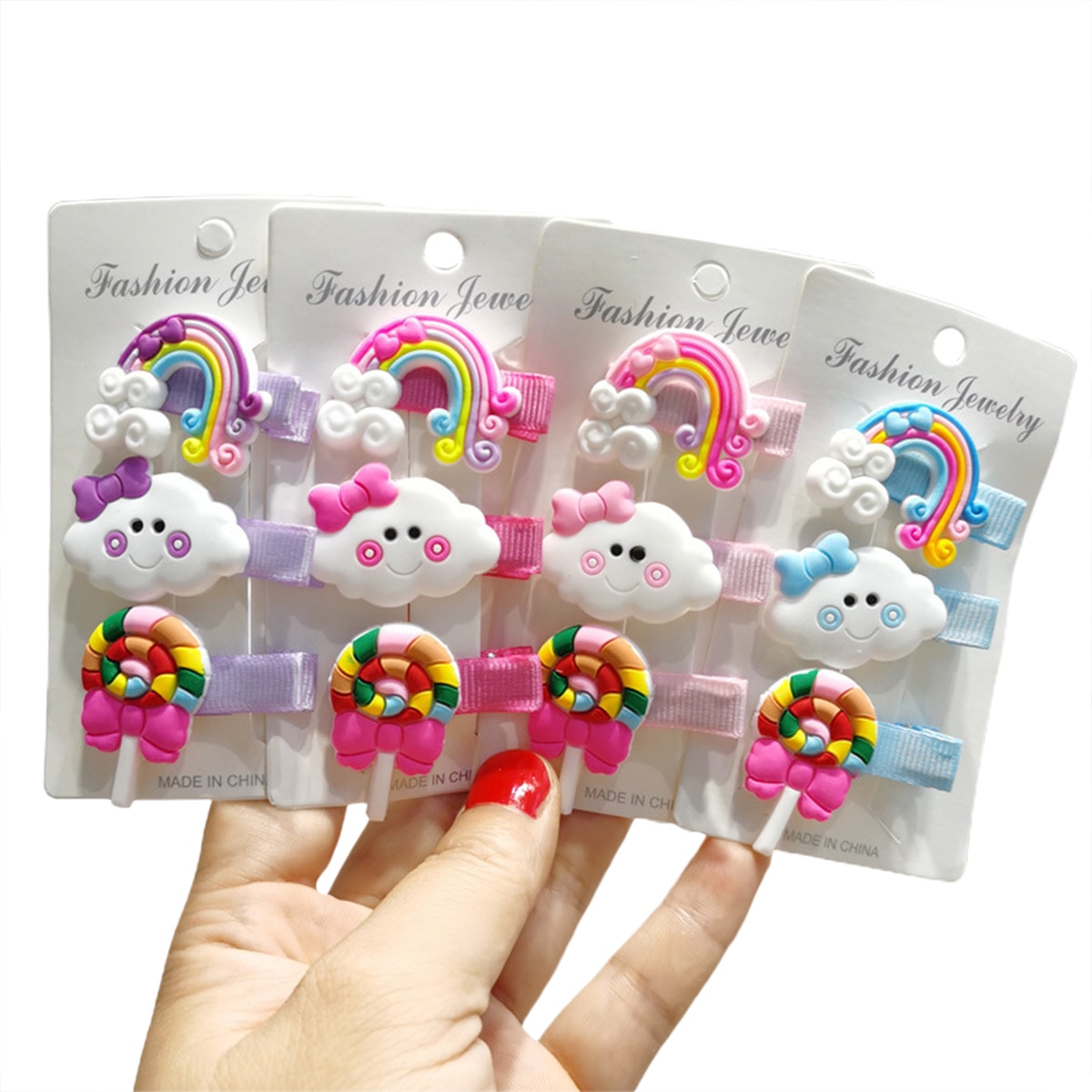 3Pcs/Set Children Baby Girl Toddler Cartoon Lollipop Rainbow Cloud Shape Hair Clip Mini Barrettes Party Kids Hairpins