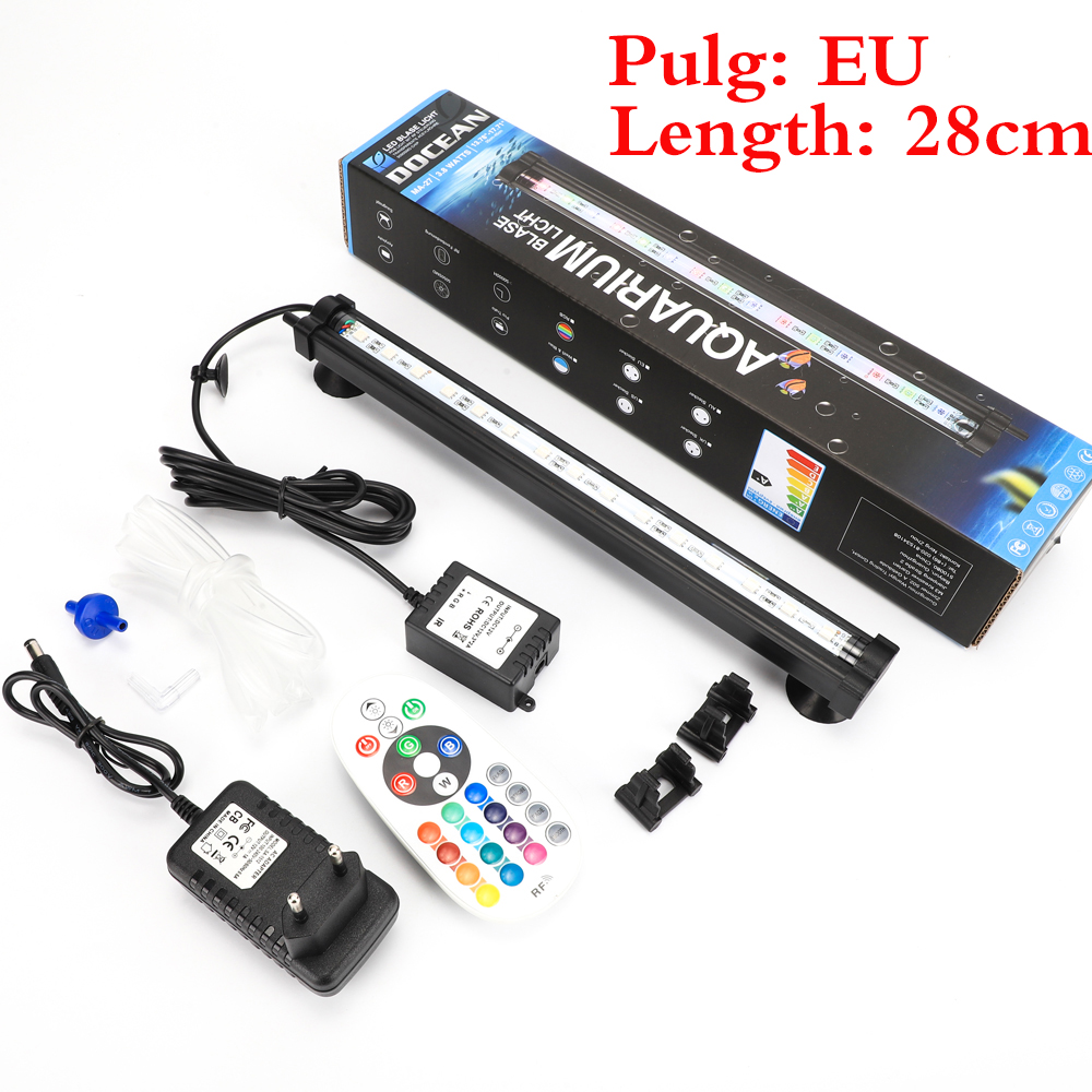 EU/US Plug 18-48CM 5050 RGB LED Aquarium Air Bubble Light Fish Tank Bar light Aquatic Submersible Lamp Waterproof RF Controller: EU Plug 28CM