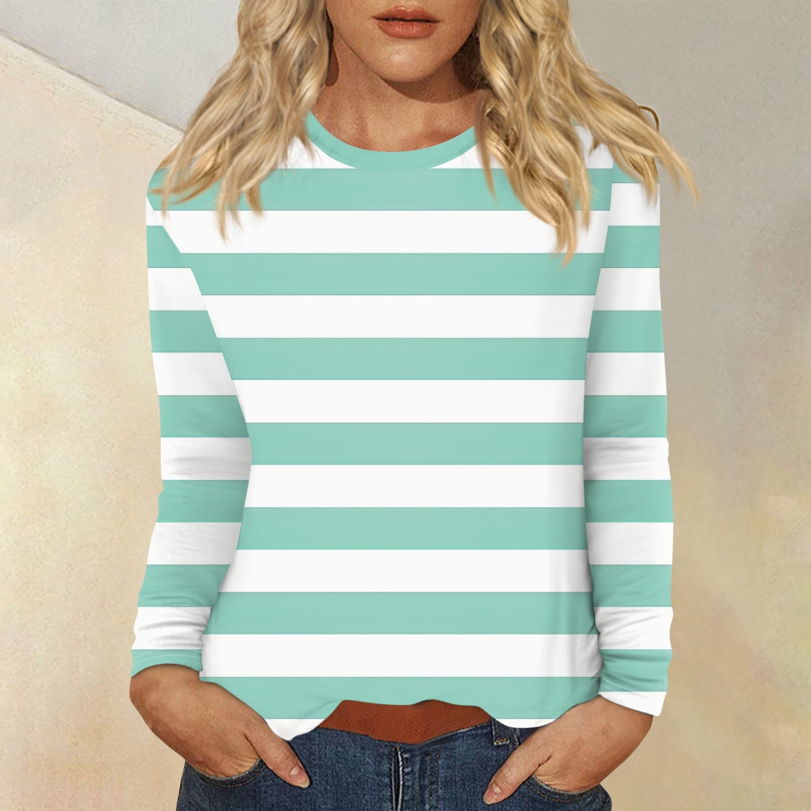 T-Shirt à Manches sulfet Col Ras du Cou pour Femme, Vêtement Décontracté, Rayé, Imprimé, Tendance, à la , de , 03: XL / Lemon yellow