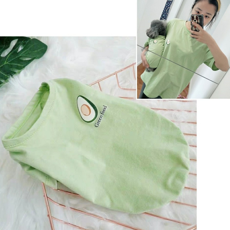 Kat Hond Vest Kleine Honden Kleding Katoenen T-shirt Voor Hond Ouder-kind Pet Puppy Zomer Avocado Fruit Print kleding Vrouwen Hond Shirt: Green Parent-child / XXL